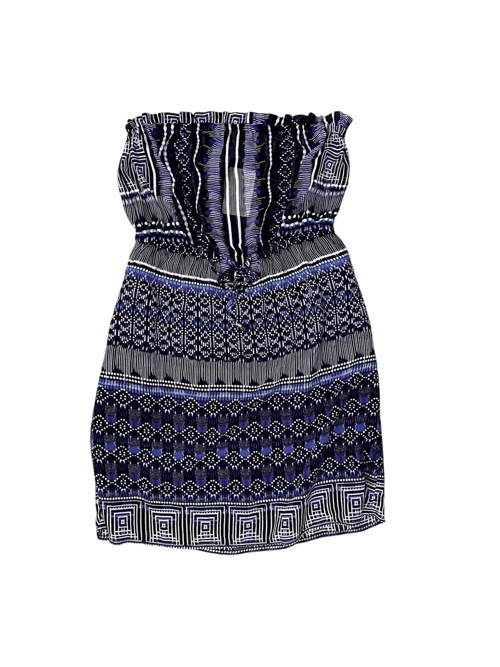 Kallie - Blue Patterned Sheer top Swim Cover Dress - NWT